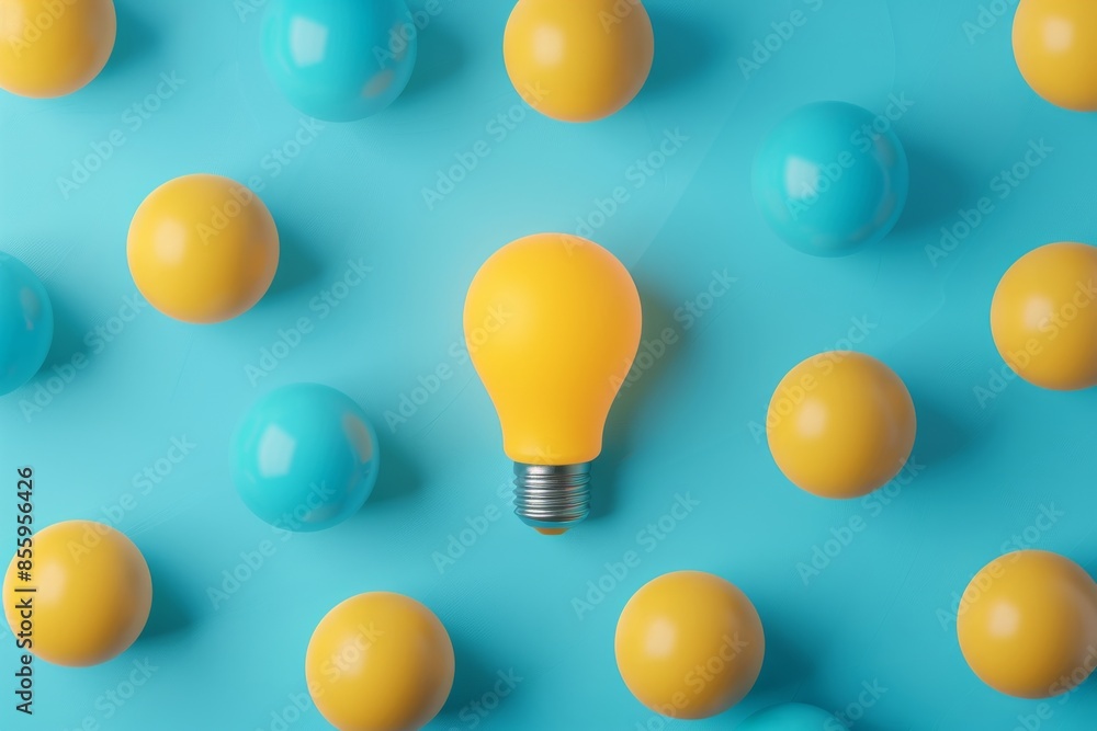 Poster yellow lightbulb pattern and innovation concept. thinking differently, standing out, different, uniq