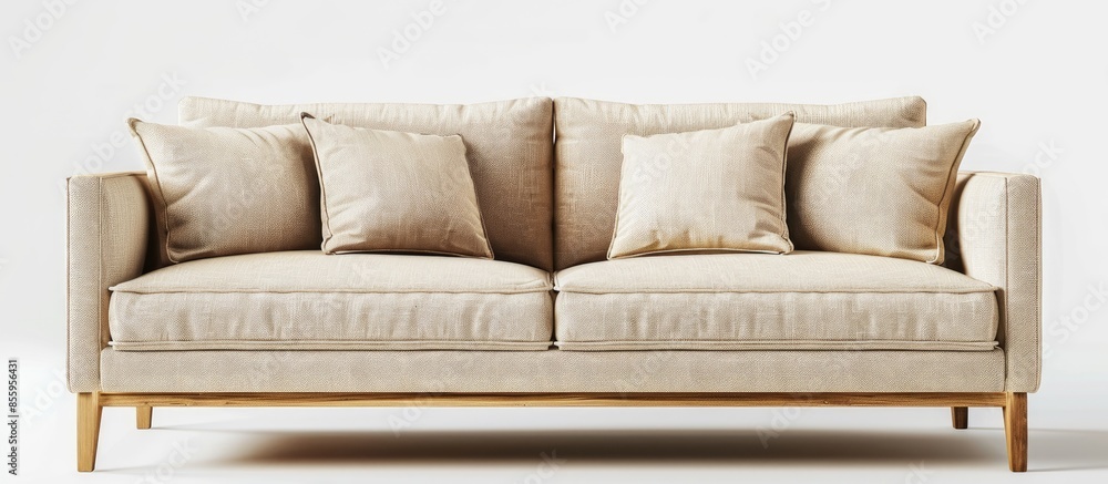 Poster beige sofa. copy space image. place for adding text and design