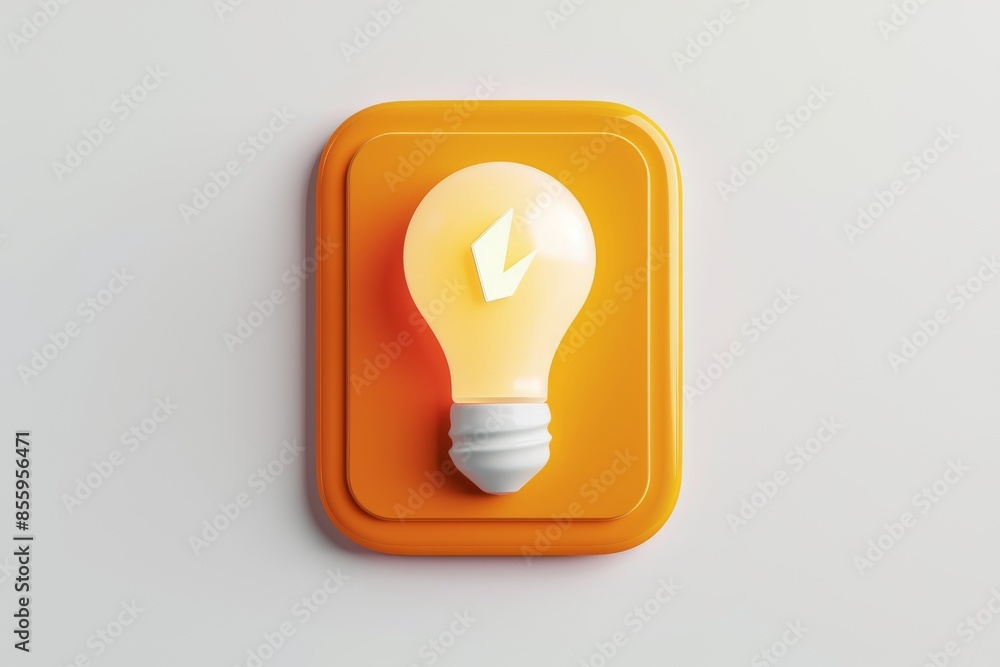 Poster toggle switch buttons with idea lightbulb icon, solution, thinking concept, turn on innovate sign, 3