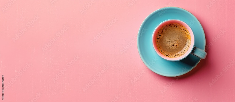 Poster / coffee cup. pastel background coffee. copy space image. place for adding text and design
