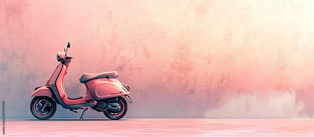Poster scooter on a background, body structure , wire model pastel background. copy space image. place for 