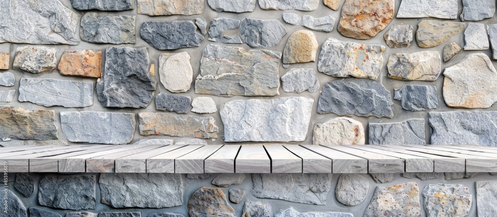 Aufkleber wood terrace and stone wall texture background surface white color. copy space image. place for addi