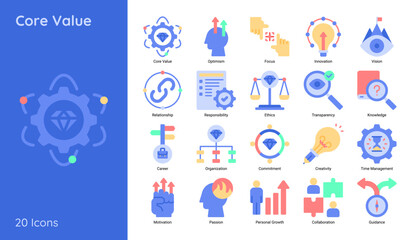 Core Value Icon Set in Flat Style