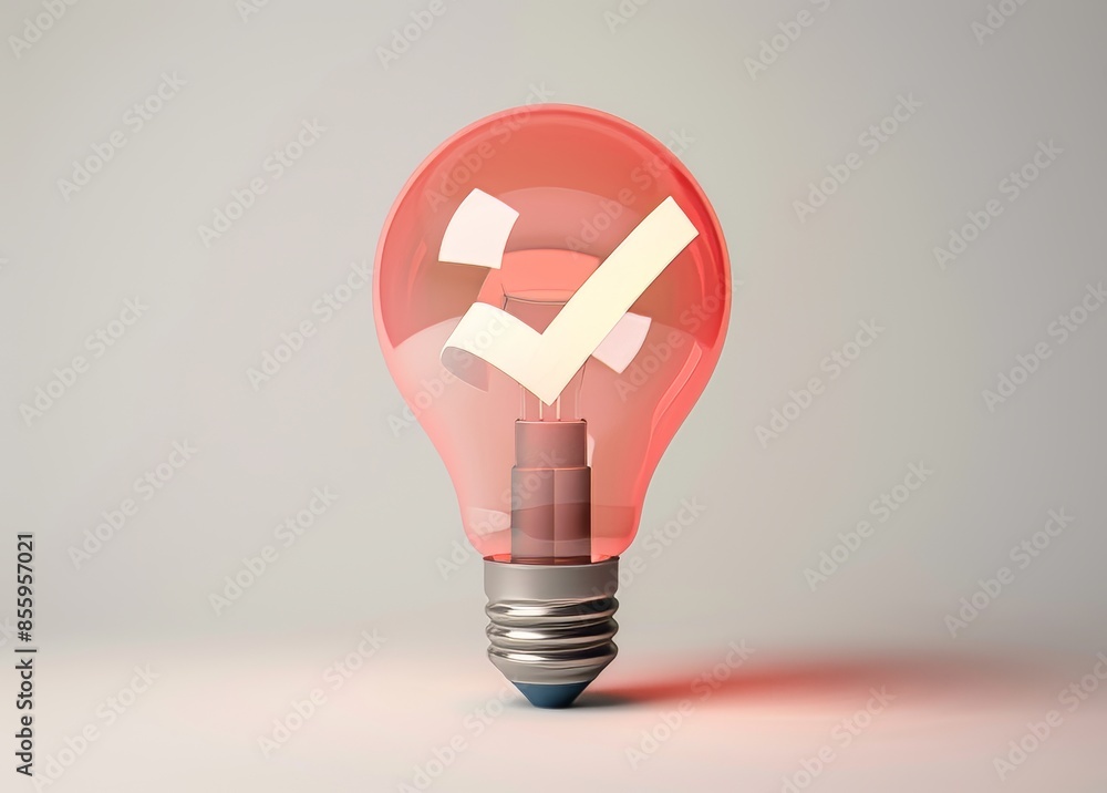 Poster cartoon creative design icon isolated on white background. 3d rendering of 3d lightbulb with check m