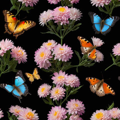 Fototapeta premium Butterfly on a flower isolated on black background with clipping path
