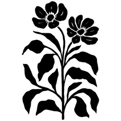 Woman with Flowers linocut Drawing. Female Figure Minimalist Illustration. Modern Trendy Line Art Drawing for Beauty Logo, Wall Decor, Fashion Minimal Print, Poster, Social Media. 