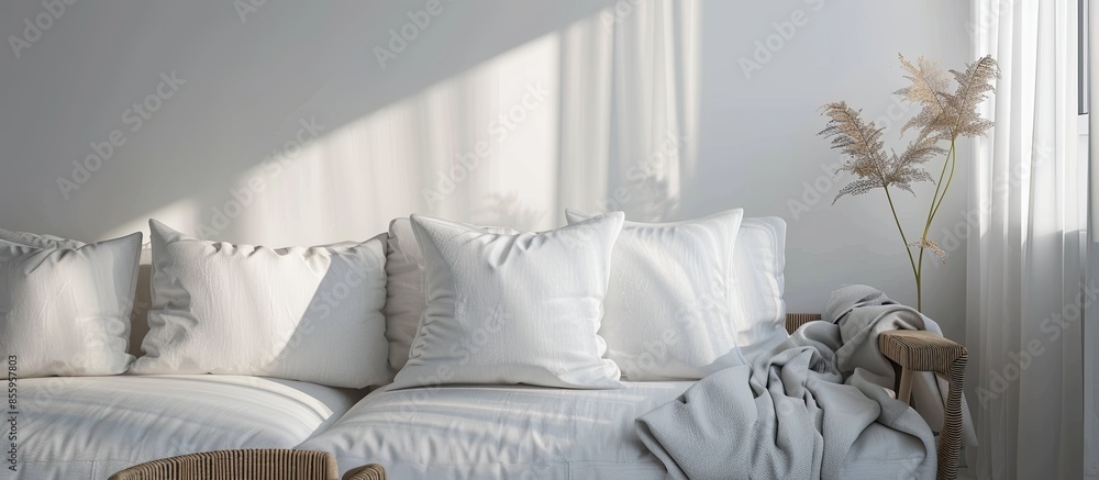Poster there are sofa and pillow in children's room. copy space image. place for adding text and design