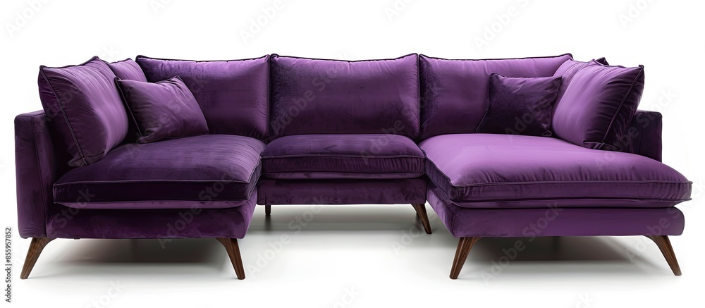 Aufkleber purple fabric angular sofa on dark wooden legs isolated on white background. series of furniture. co