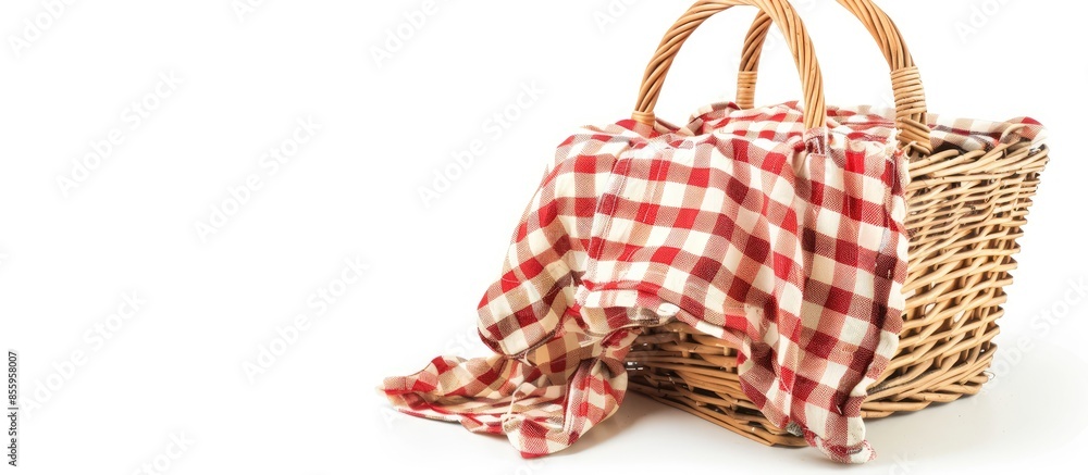 Poster picnic basket cutout on white background. copy space image. place for adding text or design