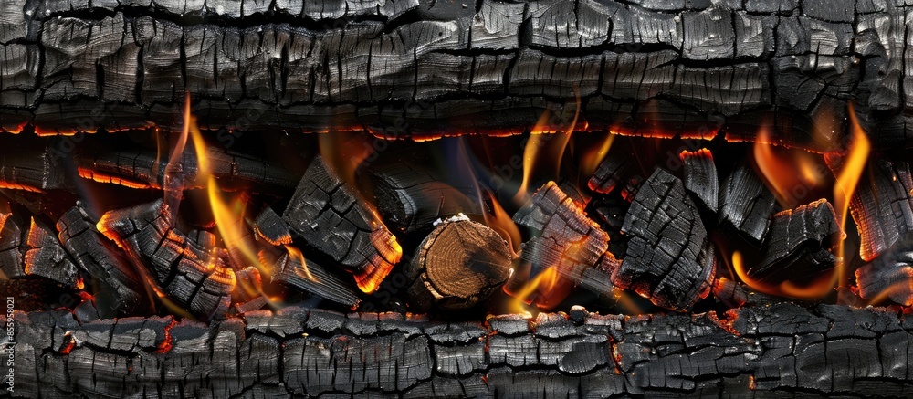Aufkleber burning wood and flames in fireplace. copy space image. place for adding text and design