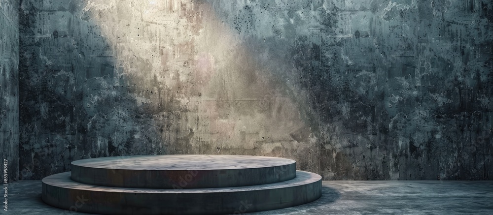 Poster empty grunge style interior with concrete podium with lighting. copy space image. place for adding t