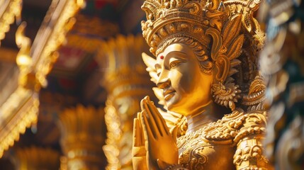 A golden statue with intricate details and historical significance, showcasing gold's cultural value and as a symbol of wealth