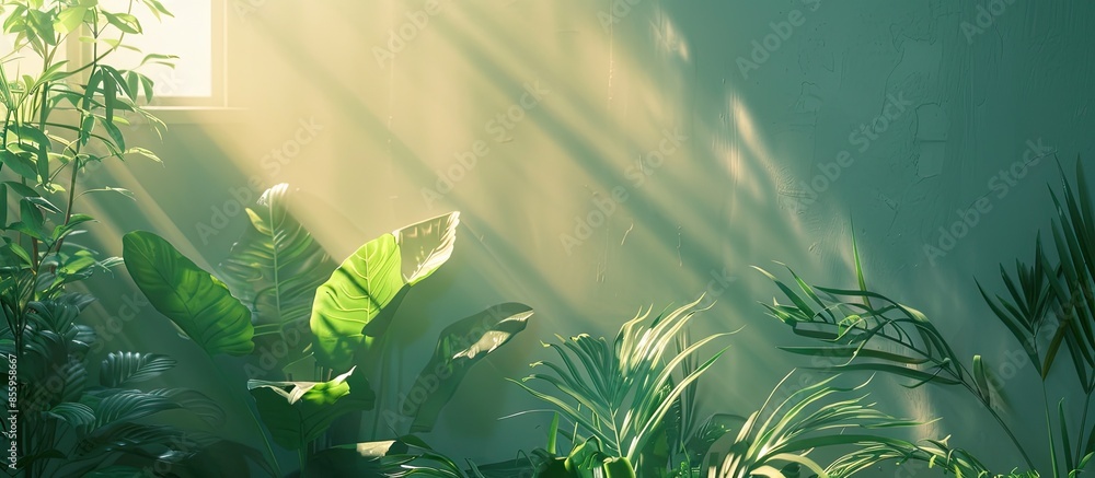 Poster light over plants in livingroom. copy space image. place for adding text and design
