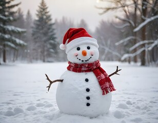 Fototapeta premium Smiling Snowman in a Winter Wonderland
