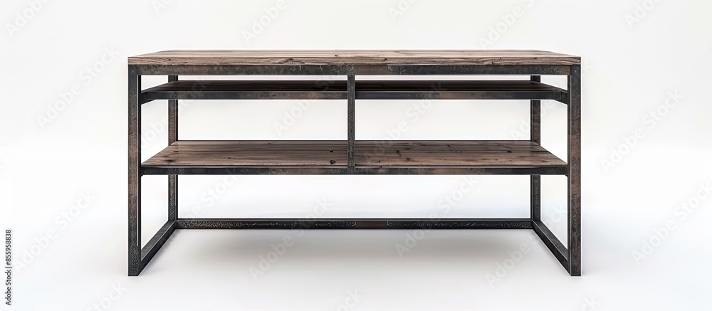 Poster metal desk and shelf isolated on white background .different angle . copy space image. place for add