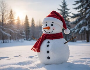 Cheerful Snowman in Winter Wonderland