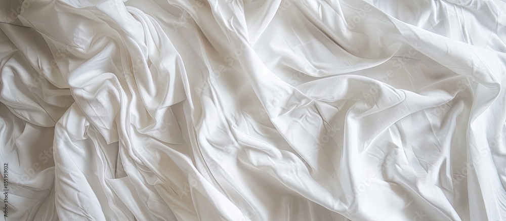 Poster close up textile texture of white cloth view of bedroom and blanket bedsheet after use with wringle 