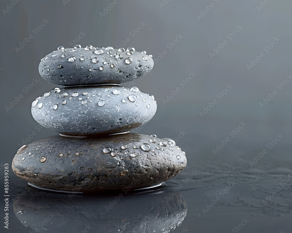 Aufkleber serene water drops on a smooth stone surface with reflective effect nature concept minimal backgroun