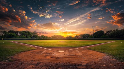 Golden Hour on the Baseball Field - Scenic Sunset Landscape with Copy Space for Text