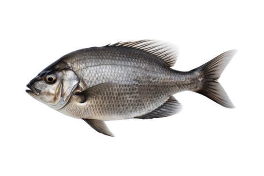 Nile tilapia fish isolated on transparent or white background, png