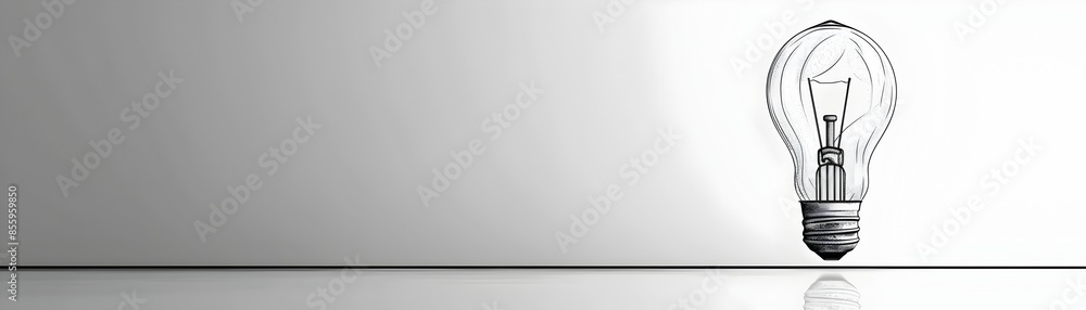 Poster minimalist line art of a light bulb on white background with sleek design and clean lines