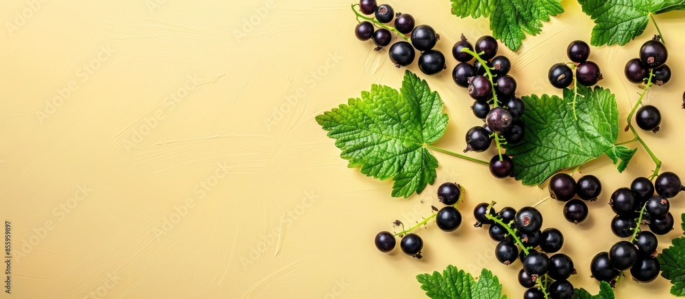 Aufkleber cuttings of black currant on a pastel background. cuttings. copy space image. place for adding text 
