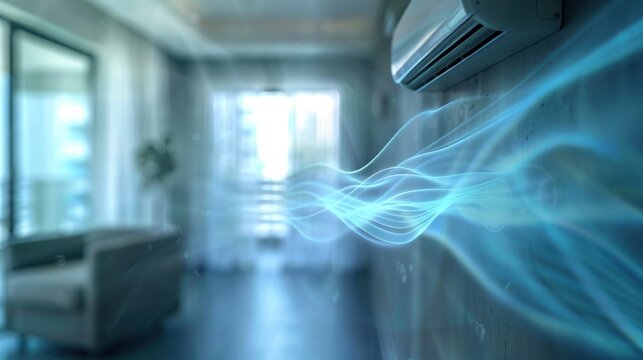 Air Conditioner Blowing Waves of Clean Air in the Apartment