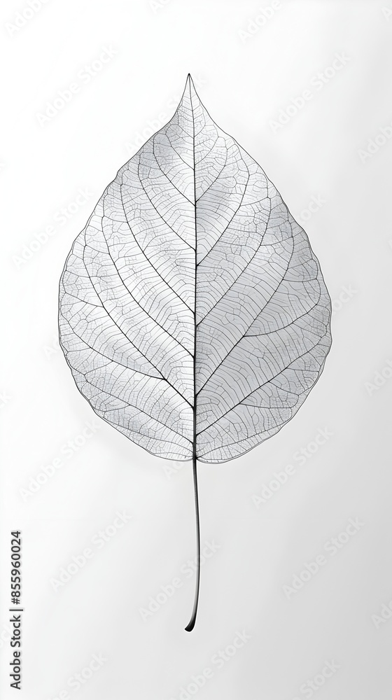 Poster minimalist line art rendering of a botanical leaf on white background