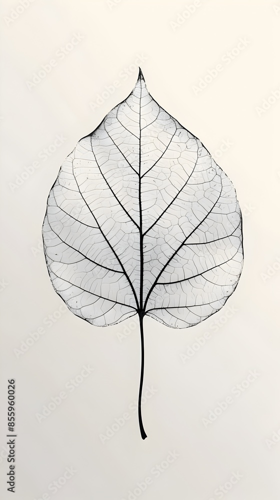 Poster modern minimalist line art of a tree leaf with clean and simple veins on white background