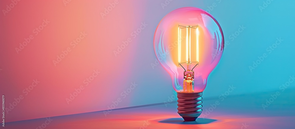 Poster filament led bulb light bulb with e27 base. isolated on pastel background. copy space image. place f