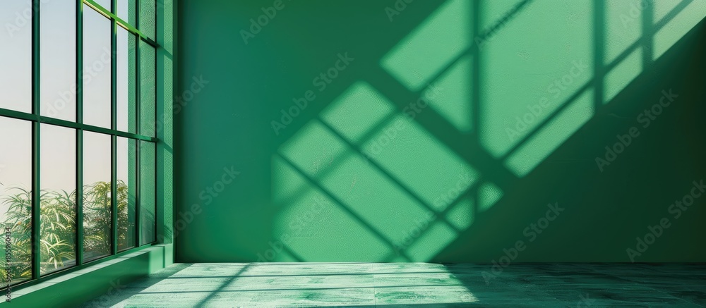 Aufkleber room of the green wall and window. copy space image. place for adding text and design