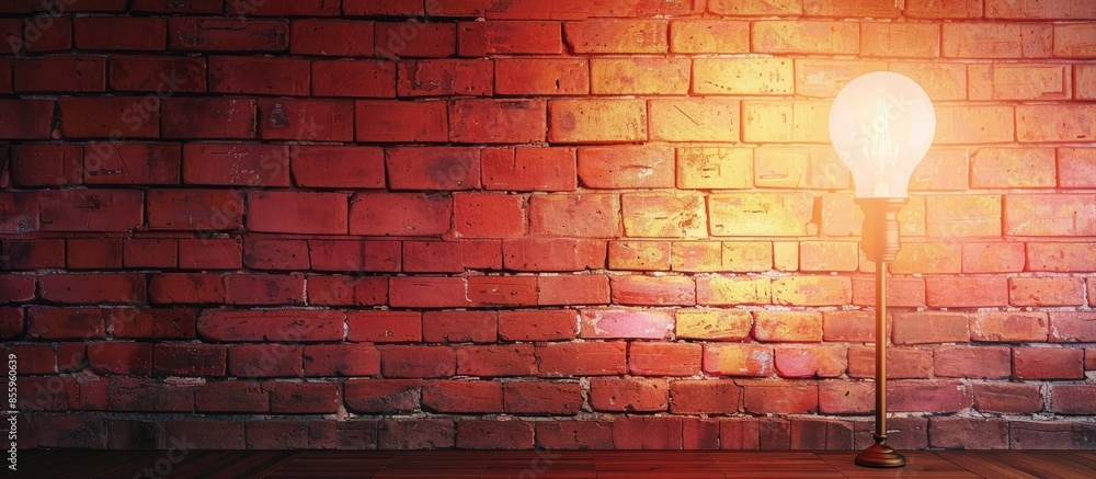 Poster vintage style lamp on red brick wall. pastel background. copy space image. place for adding text and