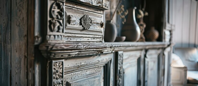renovated antique cupboard indoor, close up. Copy space image. Place for adding text and design