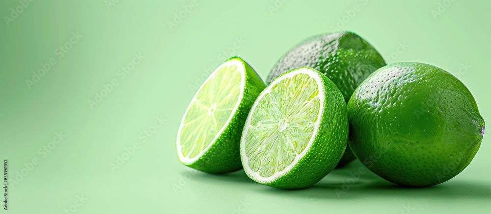 Aufkleber citrus lime fruit isolated on pastel background cutout. copy space image. place for adding text and 