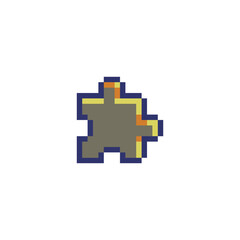 Puzzle piece emoji, pixel art style icon, design for web, sticker, mobile app, isolated black and white vector illustration. 8-bit sprite.