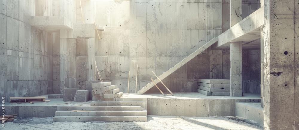 Poster construction site building with cement material structure. copy space image. place for adding text a