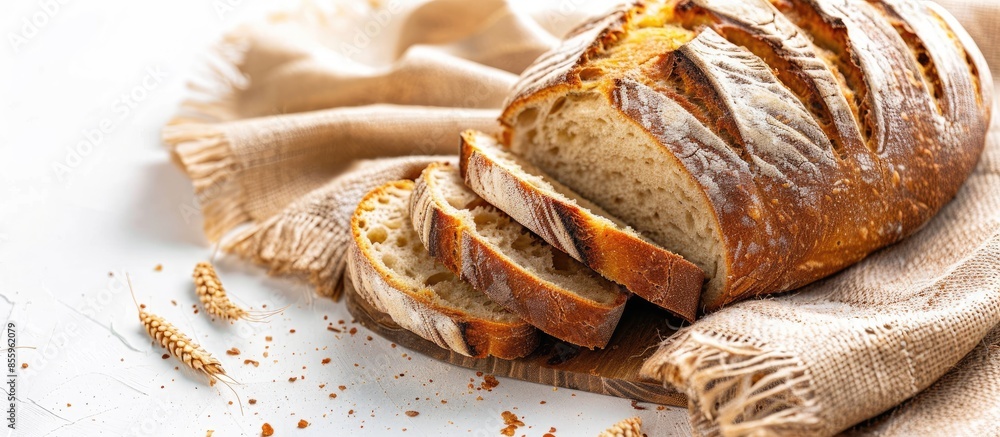 Aufkleber sliced sourdough bread isolated on white background, homemade bakery concept. copy space image. plac