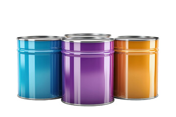 Three Colorful Metal Cans isolated on transparent background png