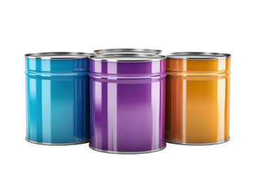 Three Colorful Metal Cans isolated on transparent background png