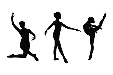 ballet dance silhouette set design, black and white with various styles, editable vector eps 10