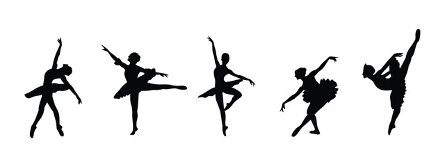 ballet dance silhouette set design, black and white with various styles, editable vector eps 10