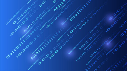 Computer background of numbers. Analytics, sorting, structuring, information transfer. Blue background with data flow. Binary code, artificial intelligence. Program code.
