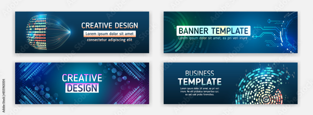 Fototapete modern banner design with technology element. data protection, internet communication, science, big 