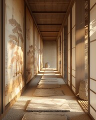 Fototapeta premium Fusuma panels decorated with traditional artwork