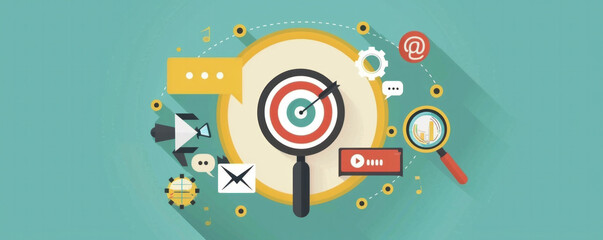 Obraz premium A colorful image of a magnifying glass with a red dot in the middle. The image is titled 