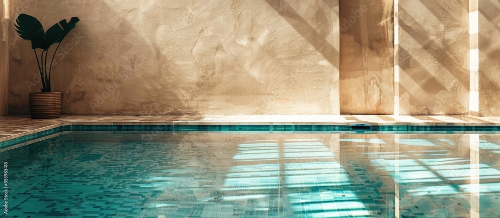 Aufkleber photo of pool with pure water in modern hotel. copy space image. place for adding text and design