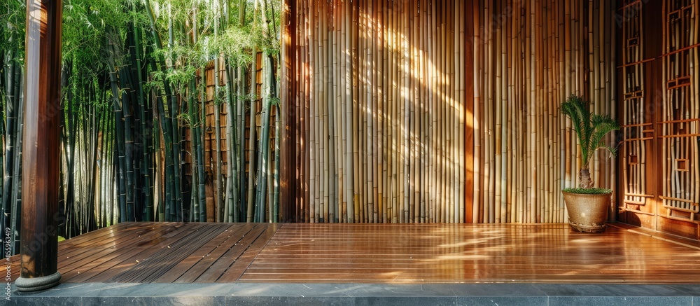 Poster bamboo walls for traditional home interiors. copy space image. place for adding text and design
