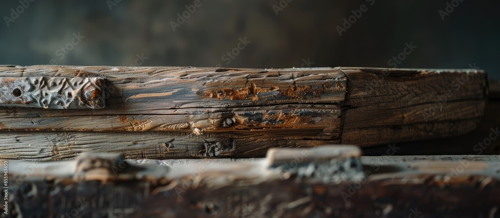 Poster closeup of a wooden coffin with a neutral background. copy space image. place for adding text and de