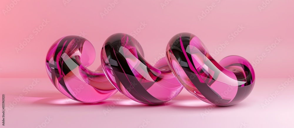 Aufkleber pink & black striped shiny glass set of parentheses in a with glossy highlights and a shining glassy