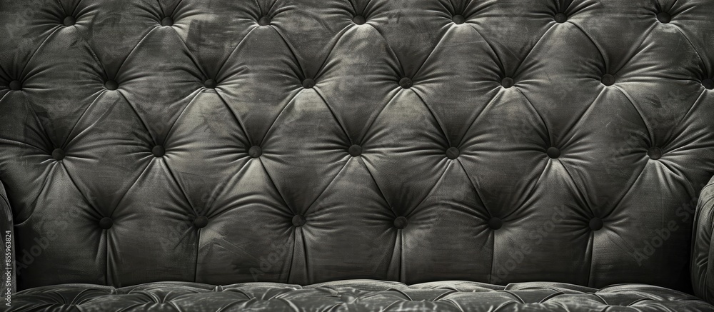 Poster grey velour background with quilted upholstery in chesterfield style close-up. copy space image. pla
